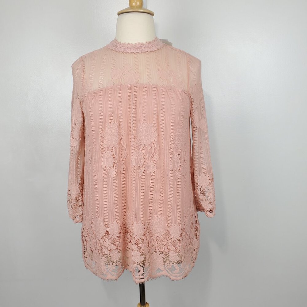 Miss Chevious Rose Pink Lace Pullover Baby Doll Tunic Top NWT Size XL (Juniors)
